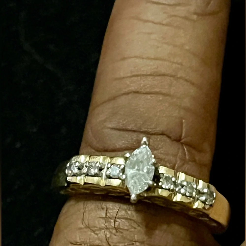 14K Yellow Gold Marquise Cut Natural Diamond Ring – 3.77g Size 7 - Picture 1 of 17